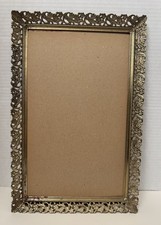 Vtg Gold Ornate Floral Filigree Metal Photo Picture Frame Rectangle Long