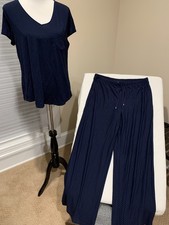 Soma pajamas set new nwt navy blue knit cool nights pockets rayon blend pants