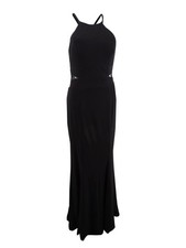 Xscape Women's Lace-Back Halter Gown (6, Black)