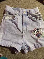 Girls Vintage Mickey  Co. Light Blue Denim Shorts Embroidery Rolled Hem Size 8