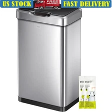 Touchless Motion Sensor Trash Can Stainless Steel Quiet Close Smudge Resistant