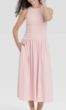 NEW Universal Thread Smocked Knit Maxi A-line Dress Pink Size Small