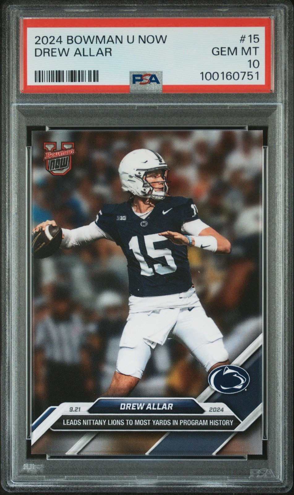 PSA 10 Drew Allar #15 2024 Bowman U Now Pop 9! Steelers Rookie Penn State