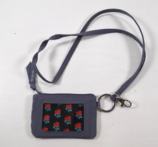 Vera Bradley Zip ID Case Gray Wallet 5" x 3" Lanyard MicroFiber Work School