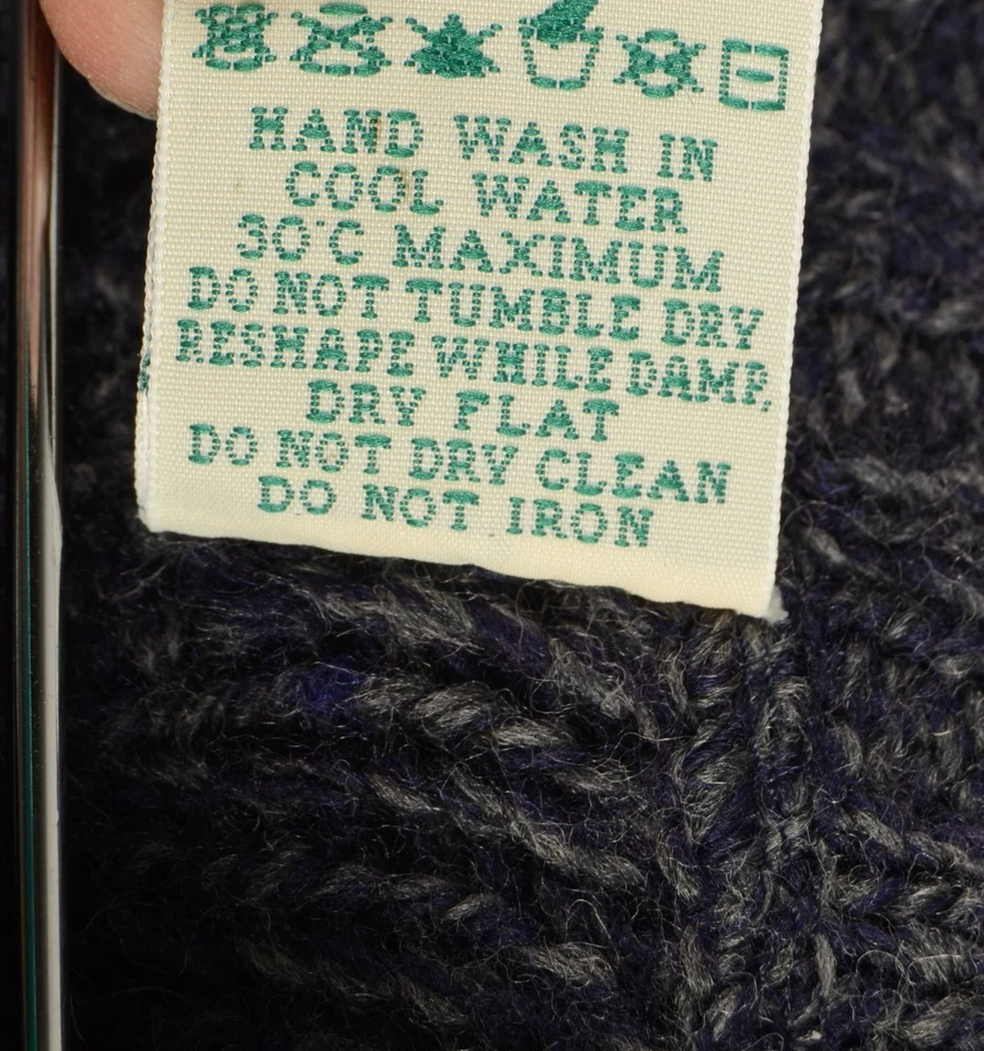 Suéter tejido con cable de lana merino cuello chal carbón artesanal Aran talla MEDIANO Foto 3 de 4