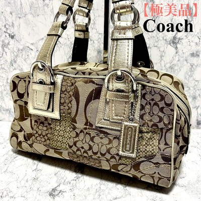 COACH Shoulder Bag Hand Bag Signature Patchwork Gold Women's USED