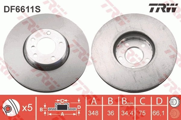 1X Bremsscheibe TRW Single DF6611S FüR BMW F13 F06 F11 F07 F10 F03 F02 F12 F04-image