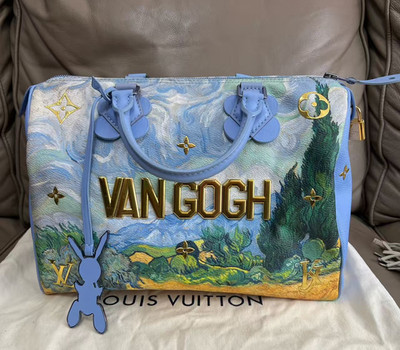 AUTH Louis Vuitton Speedy 30 Van Gogh Coated Canvas Leather Trim Top Handle Bag