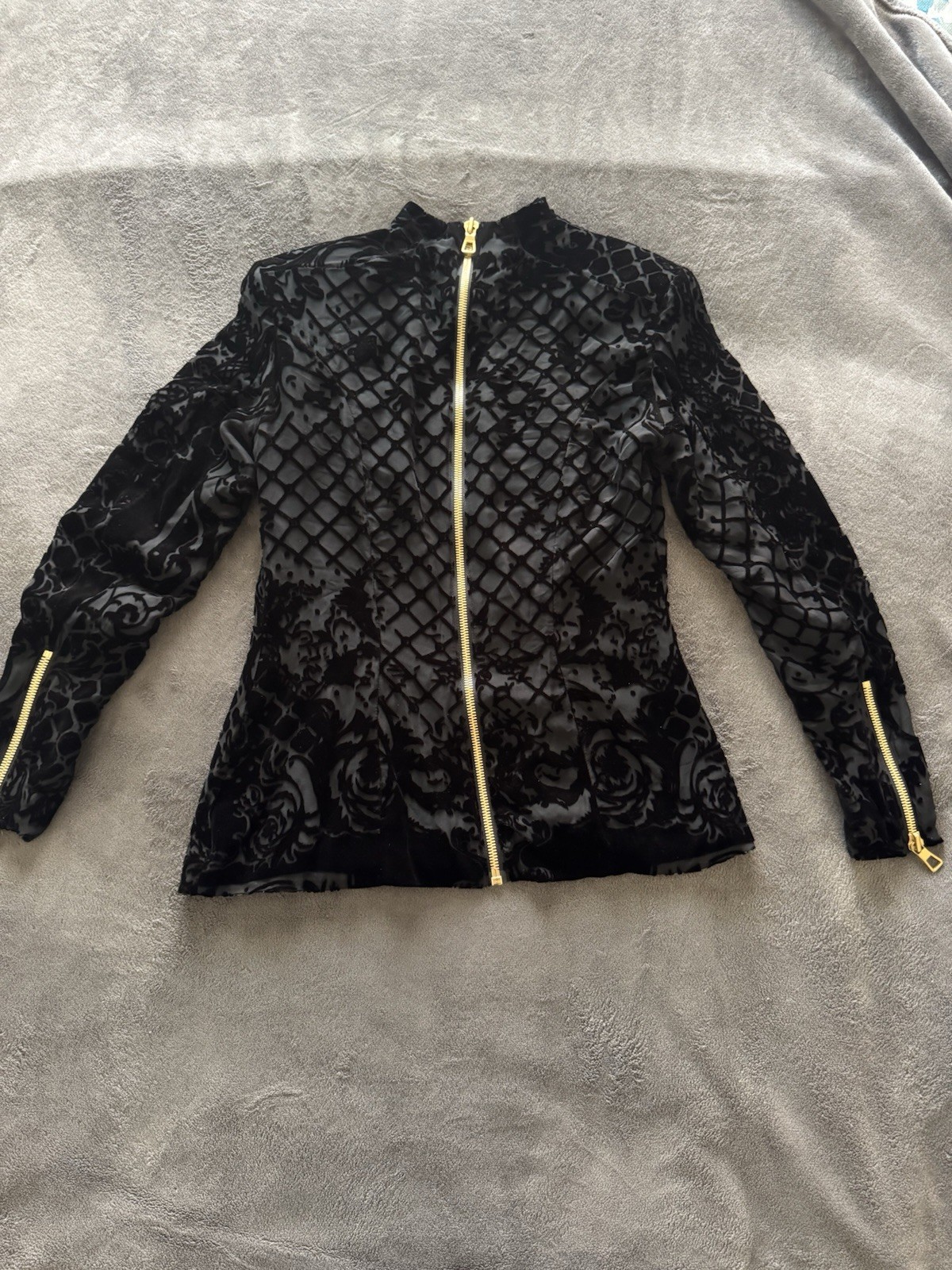 Balmain x H&M Black Velvet Jacket with Gold Zipper Size 40 (US Medium) Runway