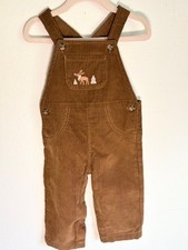 Carters Brown Corduroy Overalls size 12 Months Embroidered Moose Trees EUC