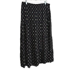 Boho Tiered Maxi Skirt L Black Flowy Indie Cottagecore Y2K Hippie Peasant Spring