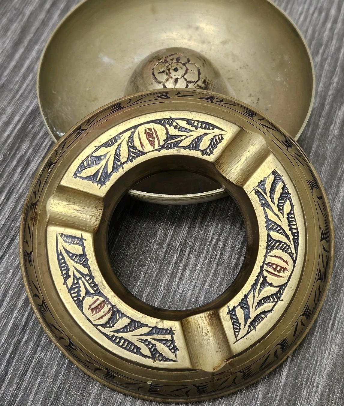 Vintage Brass Engraved Screw Top Ashtray  India Collectable Ashtray