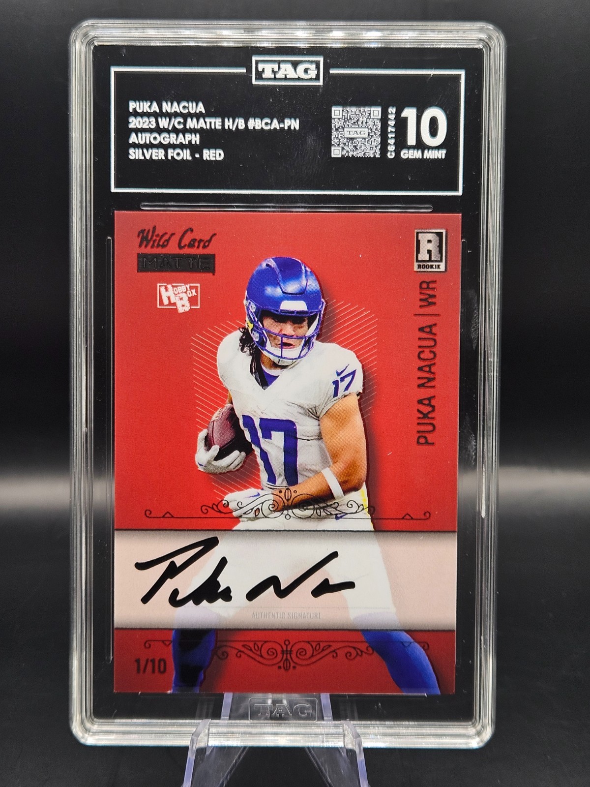 Puka Nacua Wild Card Matte Whatnot/Hobby Box Exclusive Puka Nacua Base Autographs #BCAPN Silver Foil-Red