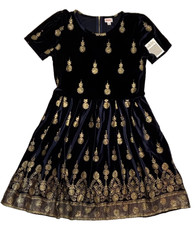 LuLaRoe Womens Dress Size 3XL Amelia Elegant Navy Blue Velvet Gold Dipped NWT