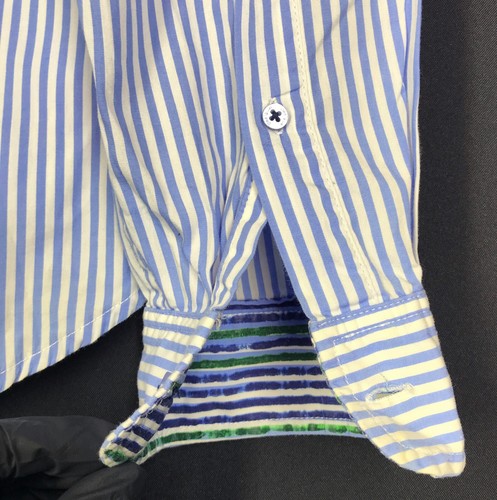 Men's Desigual Shirt White Blue Striped Long Sleeve Shirt Size L - Picture 19 of 20
