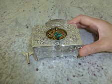 Antique Sterling Silver Swiss Singing Bird Box Unique Singing Tone Rare Movement