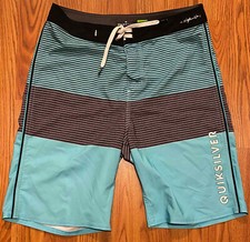 Quiksilver High Line Board Shorts Mens 28 8" Stripe Beach Swim Trunks Pocket