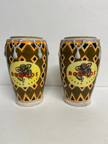 (2)Tiki Bar Ceramic Bongo Drum Cuban Cafe Island Drink Mug Tumbler Bongos Disney