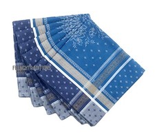 French Provencal Set of 6 Cotton Jacquard Napkins Flowers Blue- Made In France