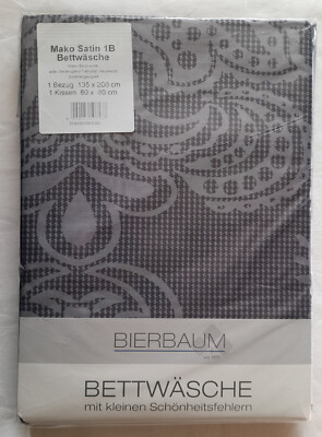 Bierbaum Bettwäsche Mako Satin Baumwolle 135 x 200 grau-weiß gemustert NEU