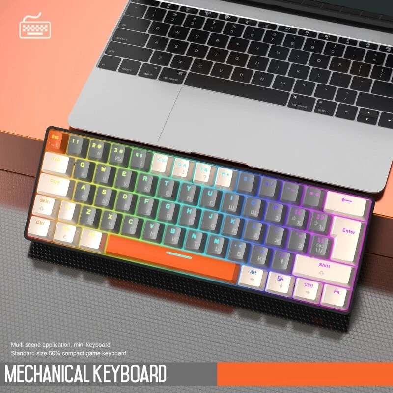 T60 Russian Mechanical Gaming Keyboard Type-C Wired Russian Keyboard Luminous - Image 3 of 4