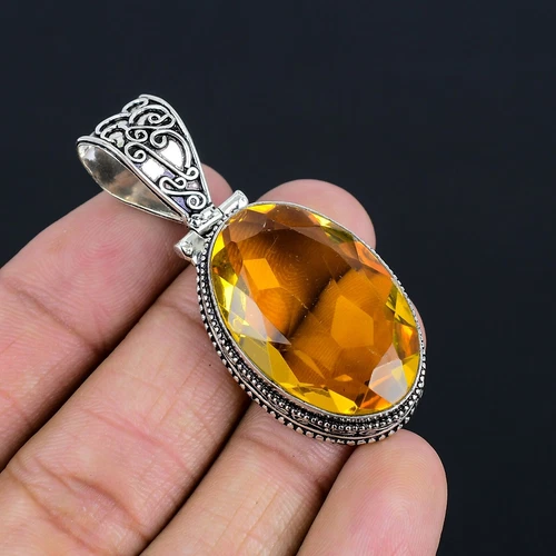 Faceted Citrine Gemstone Handmade 925 Sterling Silver Jewelry Pendant For Gifts