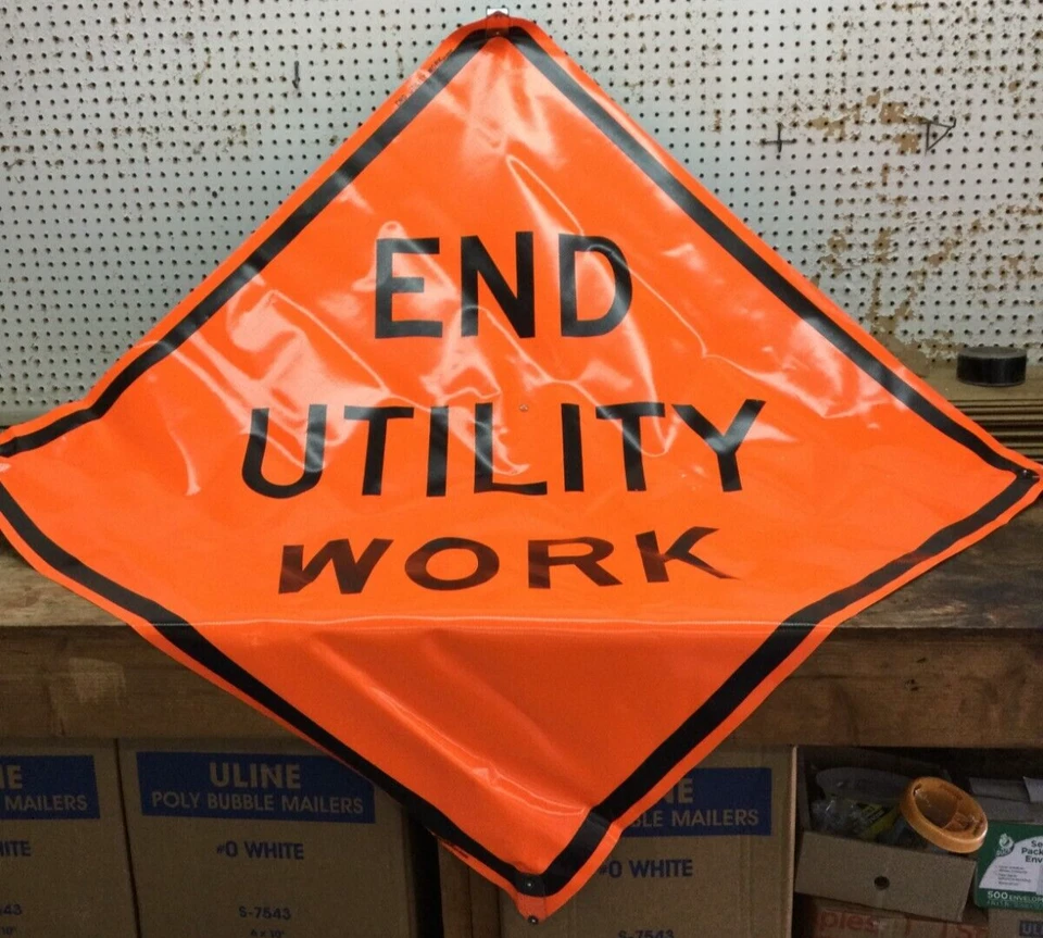 Accuform FRC413FL 48" X 48" Roll-Up Construction Sign: End Utility Work
