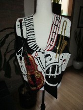 Jc Sequined Jazz Musical Instrument Beaded Unisex Holiday Vest Sz 38 Xl1