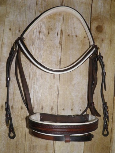 Kieffer German Cob Size Brown & Cream Leather Padded Flash Bridle & Breastplate - Picture 4 of 9
