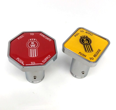 Kenworth emblem air brake knobs chrome metal screw on truck semi truck