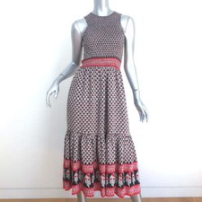 Ulla Johnson Midi Dress Oona Dark Indian Floral Print Smocked Silk Size 0