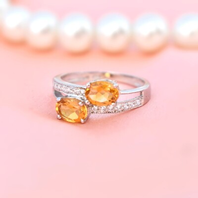 Natural Citrine 925 Sterling Silver Ring Promise Ring Gift For Her