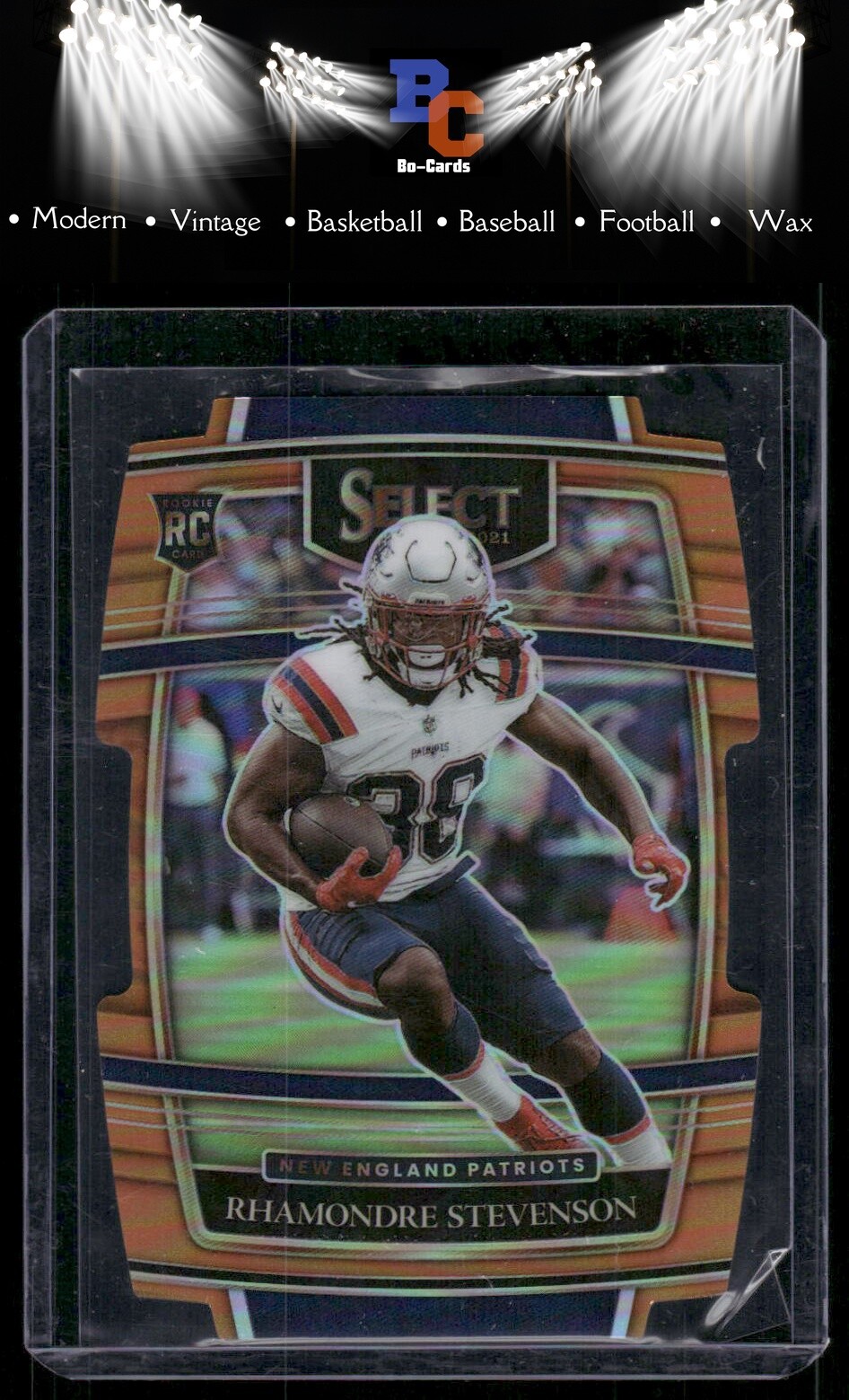 2021 Panini Select #75 Rhamondre Stevenson Orange Prizm Die Cut #/249