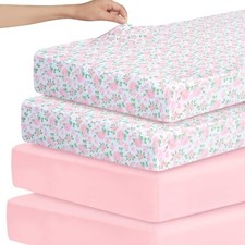 Baby Crib Sheets Girls 52"x28" Fitted for Standard Crib  Toddler Bed 4 Pack