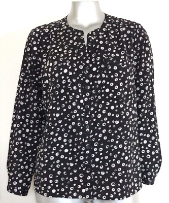 PLUS WOMAN NOTATIONS TOP BLOUSE SHIRT Size 2X Buttons & Pockets Roll Tab Sleeve