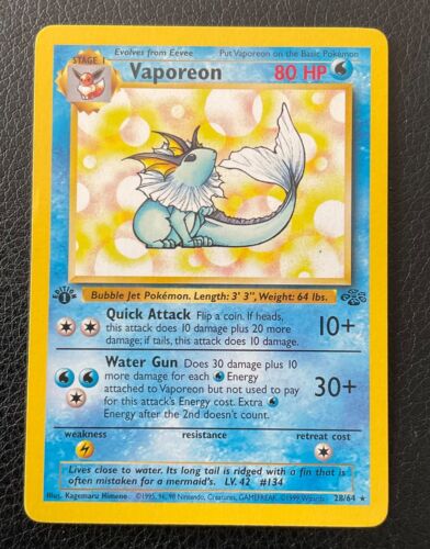 1999 Pokémon 1ère édition vaporeon jungle non holo 28/64 comme neuf ! NP ! - Photo 1 sur 2