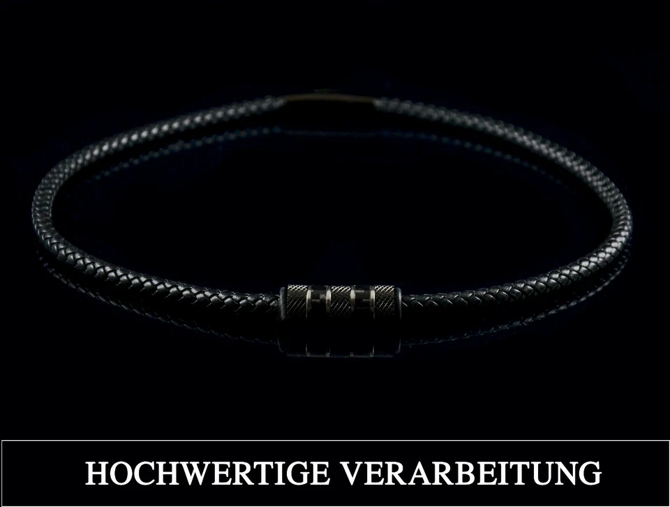 Herren Männer Lederkette mit verschluss Kette geflochten Schwarz Edelstahl Beads - Bild 4 von 4