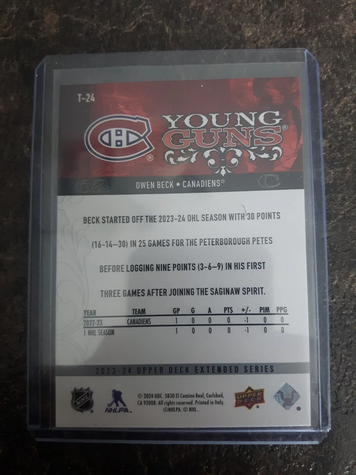 2023-24 Upper Deck Extended Series Young Guns Retro Tribute Owen Beck T-24 - Image 2 of 2