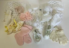 Antique /Vintage Lot Of 9 Baby Doll Knit Crochet Baby Booties Shoes Socks Gloves