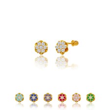 14kt Solid Gold Kids Flower Screwback Stud Earrings