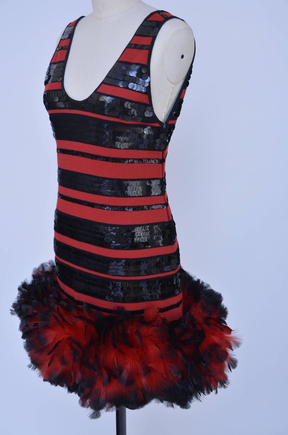 Michaele Vollbracht Vintage  1980's Feather's And Sequence Dress New 6 US image 5