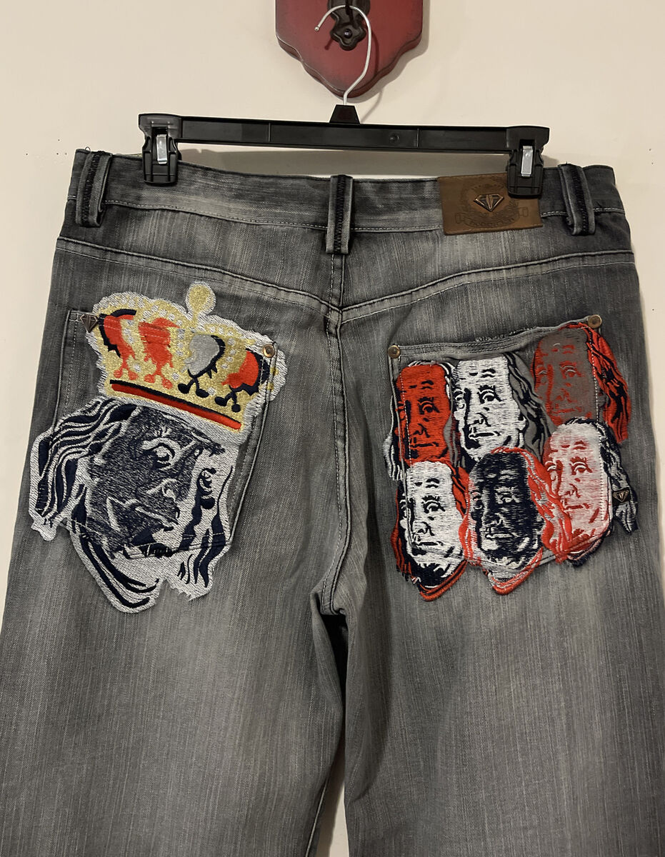 Hoodrich Mens 38x32 Black & Gray Wide-Leg Ben Franklin Denim Hoodrich Mens 38x32 Black & Gray Wide-Leg Ben Franklin Denim