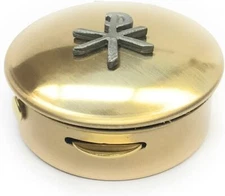 Cathedral Art Pyx With Chi-Rho Cross, 1/2" x 1 1/2", Gold, Pewter Motif