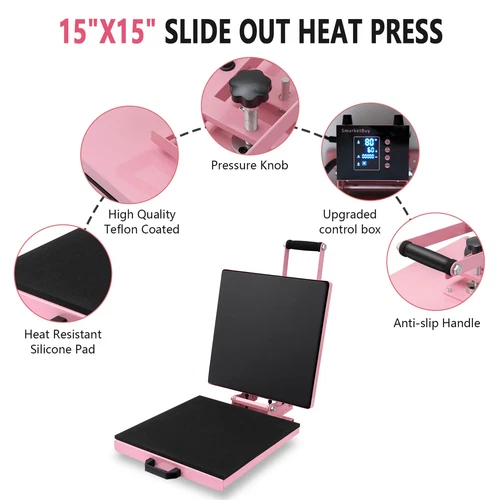 15" x 15" Clamshell Heat Press Machine Printer Transfer for DIY T-shirt Pink - Picture 8 of 9