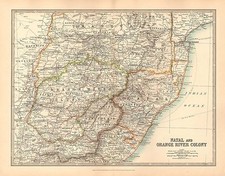 1911 Gro&szlig; Viktorianisch Landkarte ~ Afrika Natal & Orange Fluss Kolonie