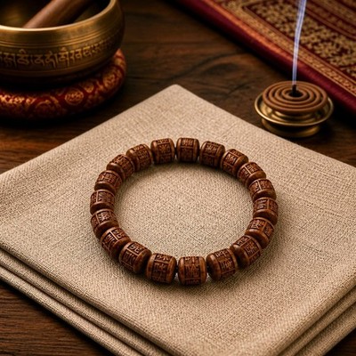 Tibetisches Armband Holz graviert Mantra - Spiritueller Schmuck Buddhist Zen