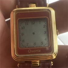 Women s Quartz Analog Rectangle Gold-Tone Case Brown Leather Strap Watch