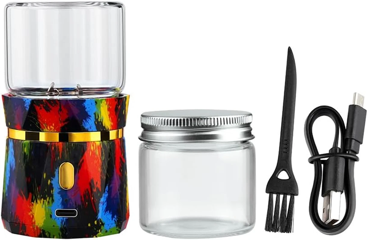 Electric Herb Grinder Mini Size 2Inx3.5Inches with 2 Pcs 1.7Oz/50Ml Glass Jar