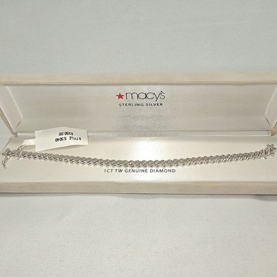 NOS Macy's 1 CT TW Diamond Sterling Silver Tennis Bracelet New (w/ package wear)