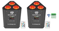 2 Rockville RockWedge LED RGBWA UV Rechargeable Wireless DMX DJ Par Up-Lights